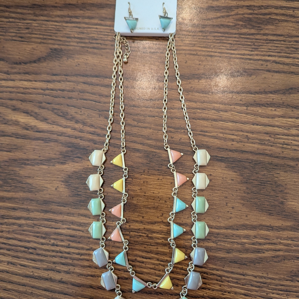 Multicolor Geometric Necklace and Earring Set